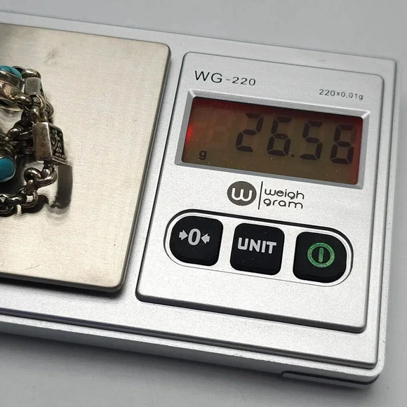 Turquoise Sterling Silver 925 Vintage Bracelet Intricate Design Toggle Clasp - Picture 6 of 7